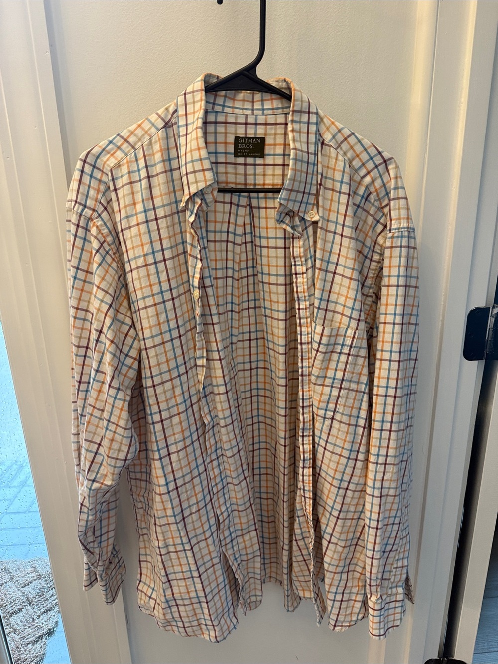 Gitman Brothers White Plaid Button-Down Shirt with Blue and Tan Checks